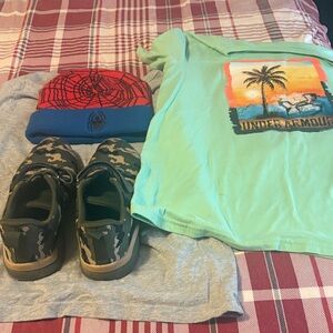 Under Armour Mint Green Tee with Camo Shoes and Spider Beanie